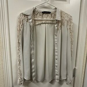 Zara Lace Sleeve Blouse - Cream